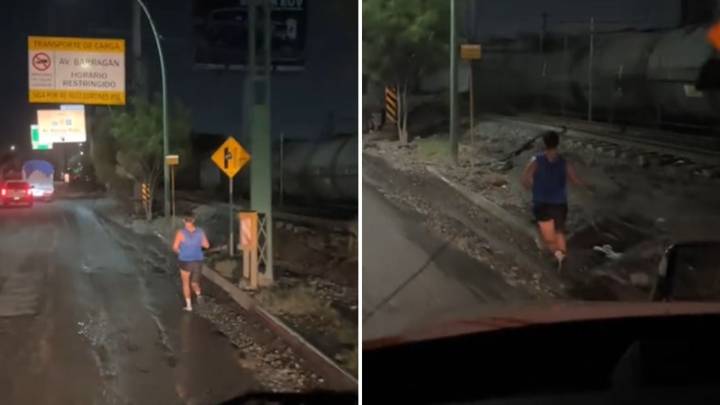 VIDEO: Trailero regaña a hombre que corría sobre avenida Ruiz Cortines en Monterrey