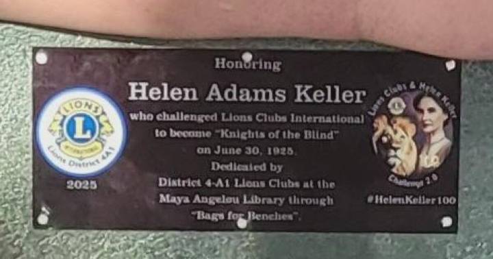 Bench for the blind community honoring Helen Keller stolen in Stockton