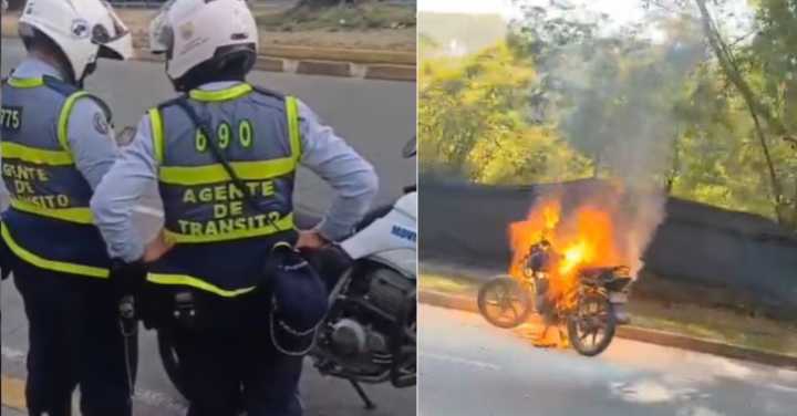 Motociclista incendió su propia moto en operativo de tránsito en Cali porque no tenía ningún papel en regla