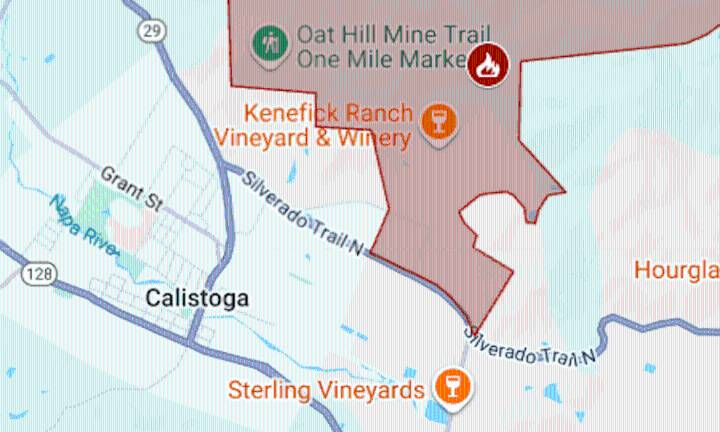 Map: Pickett Fire evacuations near Silverado Trail in Napa County