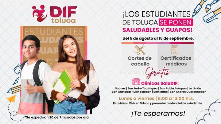 Estudiantes de Toluca reciben cortes de cabello y certificados médicos gratis en Clínicas SaluDIF