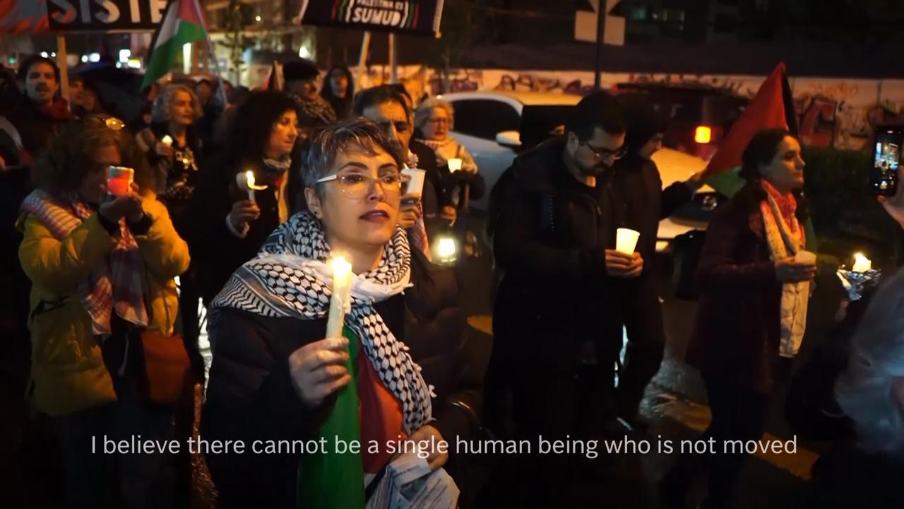 Night walk in the Chilean capital in solidarity with Palestinians in Gaza