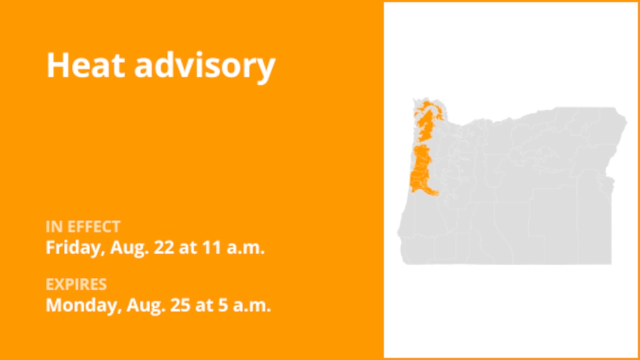 Heat advisory in place for North Oregon Coast Range and Central Oregon Coast Range until early Monday morning