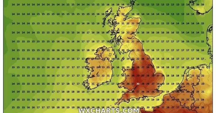UK weather maps show temperatures to soar past 30C on bank holiday