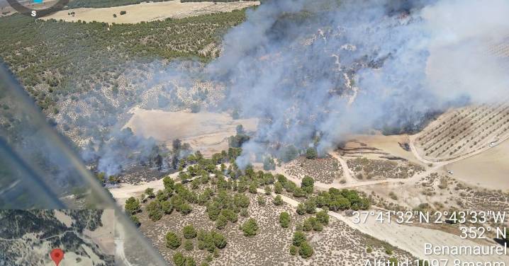 Un incendio forestal en Benamaurel obliga al Infoca a desplegar medios aéreos y terrestres