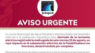 Varias zonas de Mazatlán tendrán desabasto de agua por tormenta eléctrica