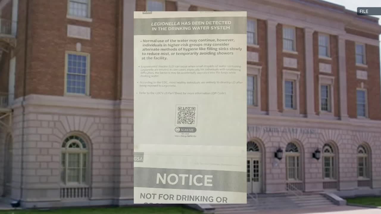 Legionella signs posted inside Lawton Federal Building