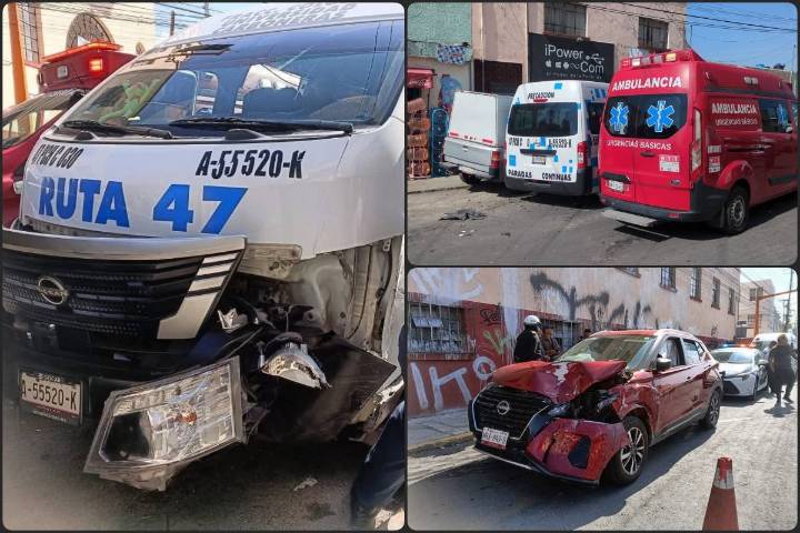 Choque múltiple en el centro de Pachuca con transporte público involucrado