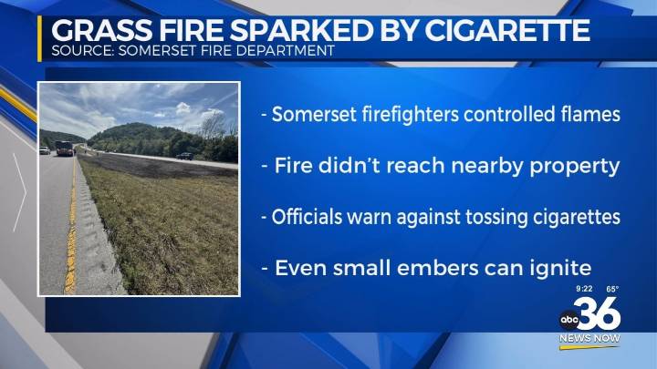 Cigarette sparks roadside fire in Somerset, firefighters issue warning