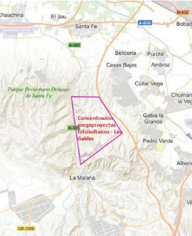 Alertan de próximas inundaciones en Santa Fe y Vegas del Genil por la concentración de megaplantas fotovoltaicas en Las Gabias