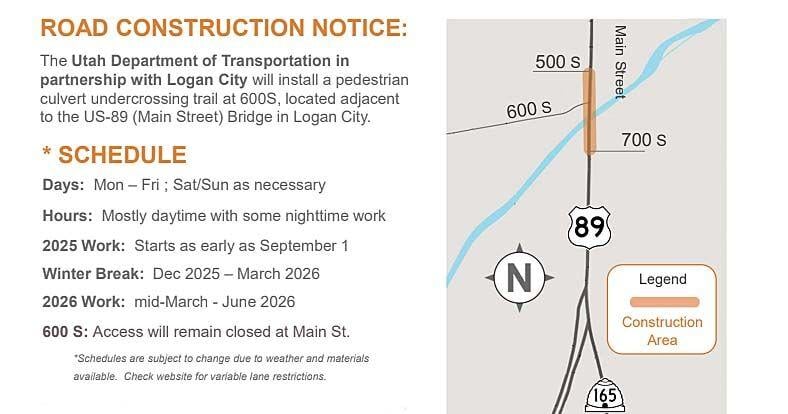 Logan to hold "Contractor Open House" for 600 South Underpass Project on Aug. 12
