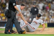 Giants RHP Landen Roupp knocked out of game by line drive