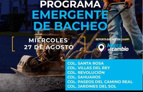 Conoce dónde atenderá baches Municipio hoy 27 de agosto