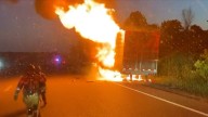 Tractor trailer fire chars 20 tons of ribeye steak on side of highway