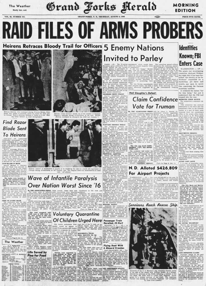 Today in History: August 8, 1946 - Polio outbreak prompts voluntary quarantine of children in Grand Forks