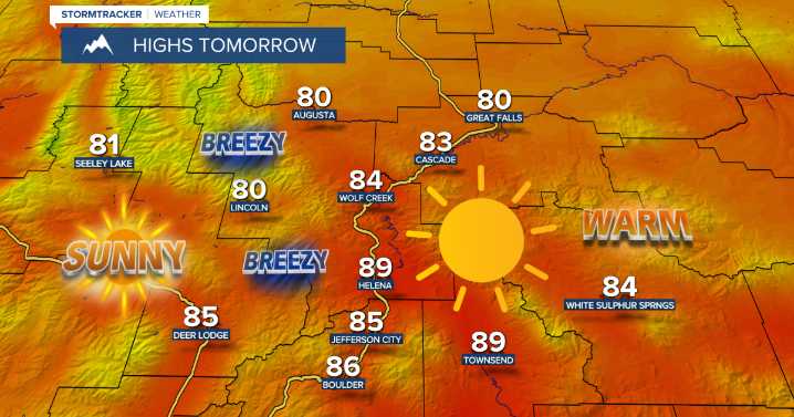 Mainly sunny and not as hot on Thursday