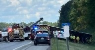 Tour bus rolls over after crash on upstate New York highway in "potential mass casualty incident"