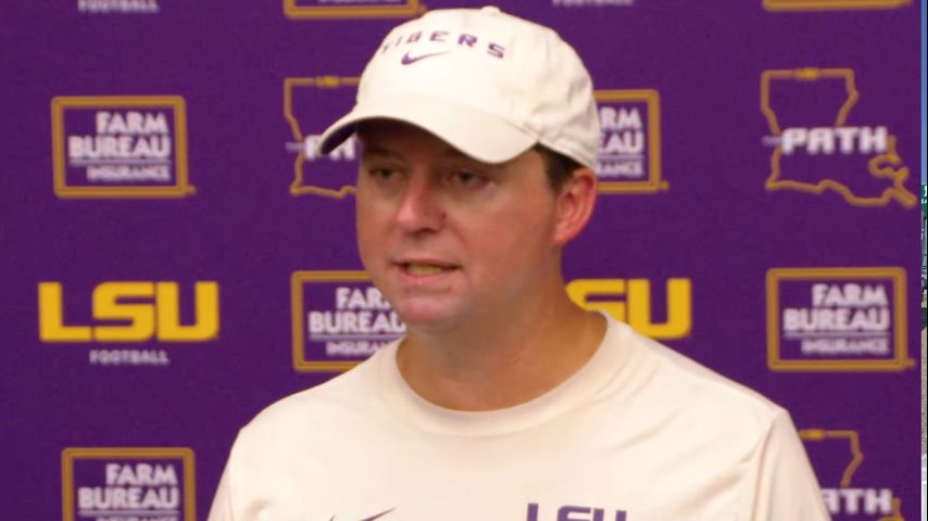 LSU football offensive coordinator Joe Sloan speaks to media after second week of practice