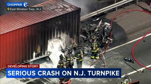 1 dead after fiery, multi-vehicle crash on New Jersey Turnpike in East Windsor Twp., Mercer County