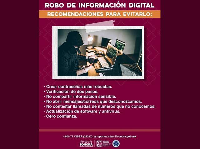 Comparte Gobierno de Sonora recomendaciones para prevenir el robo de información digital