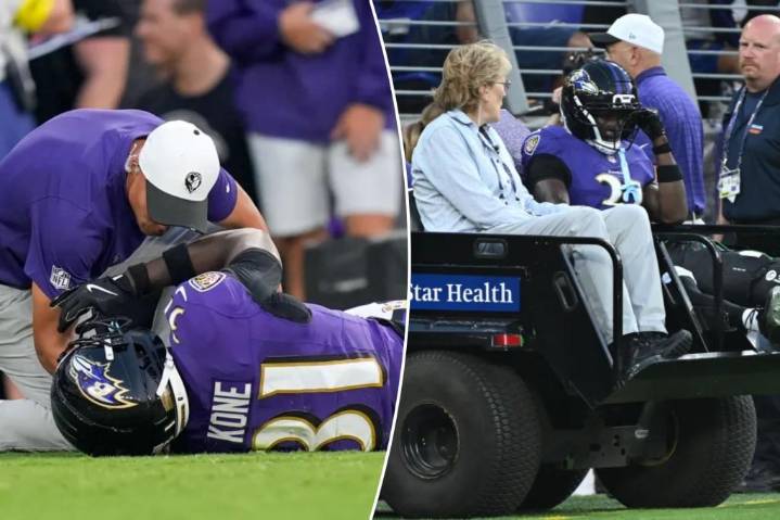 Ravens rookie Bilhal Kone carted off with season