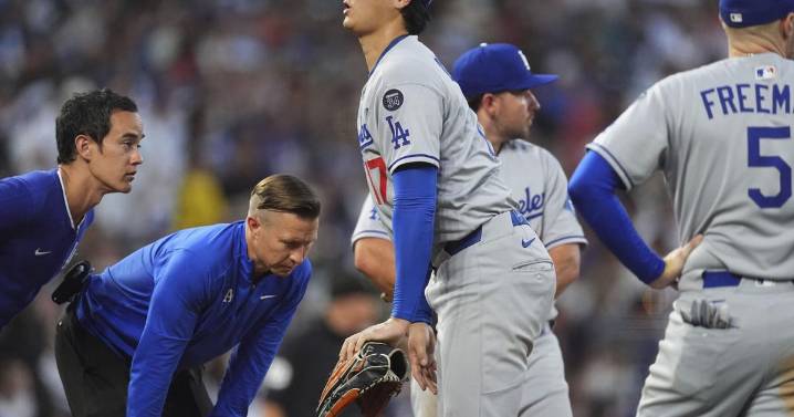 Dodgers' Ohtani roughed up by Rockies, leaves game after getting hit on right thigh by line drive