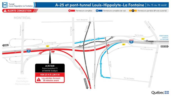 Repairs on La Fontaine tunnel will see closure of parts of Highway 25 this weekend