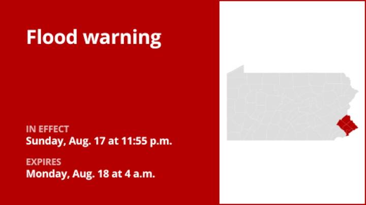 Flood warning for Bucks County until early Monday morning due to persistent rainfall