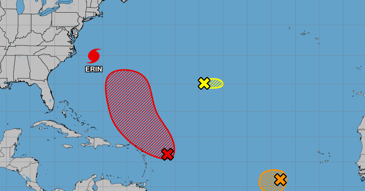 New disturbance highlighted as Hurricane Erin moves east