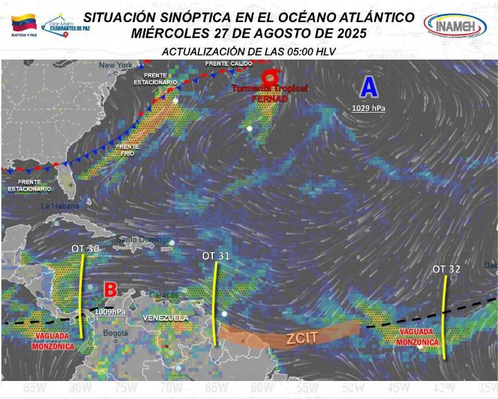 Inameh pronostica miércoles de nubosidad asociada a precipitaciones variables