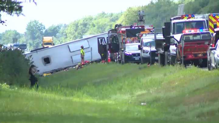 Tour bus rollover kills 5 on interstate highway in western New York