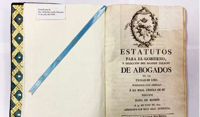 Ministerio de Cultura declaró Patrimonio Cultural de la Nación a una obra de 1808 de la Biblioteca del Colegio de Abogados de Lima