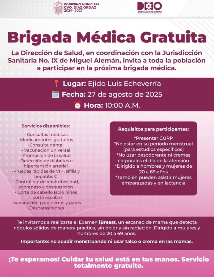 Brigada Médica Gratuita en Ejido Luis Echeverría