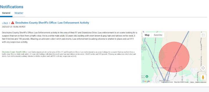 Residents on Bend’s north end advised to ‘shelter in place’ for a time after fugitive ran from a traffic stop, eluded police