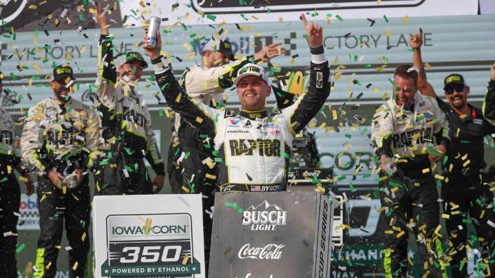 Byron has enough fuel to win NASCAR Cup race at Iowa Speedway