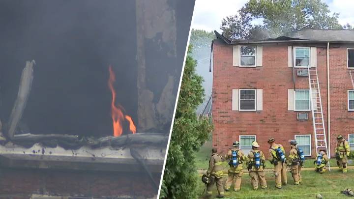 Crews working to extinguish large fire at Pa. apartments