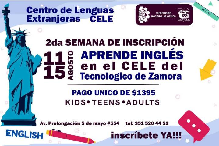 Extienden inscripciones para aprender inglés en el Tecnológico de Zamora