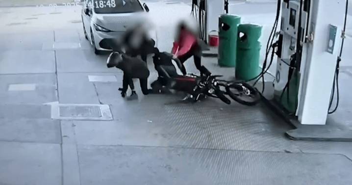 Moment suspected bike thief, 14, arrested at petrol station