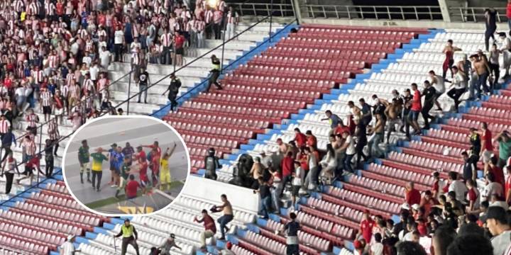 Hinchas de Junior y Bucaramanga se enfrentaron en tribunas del estadio Metropolitano: en la cancha también hubo peleas