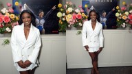 Simone Biles Means Business in Pinstripe Skirt Suit for Netflix Event