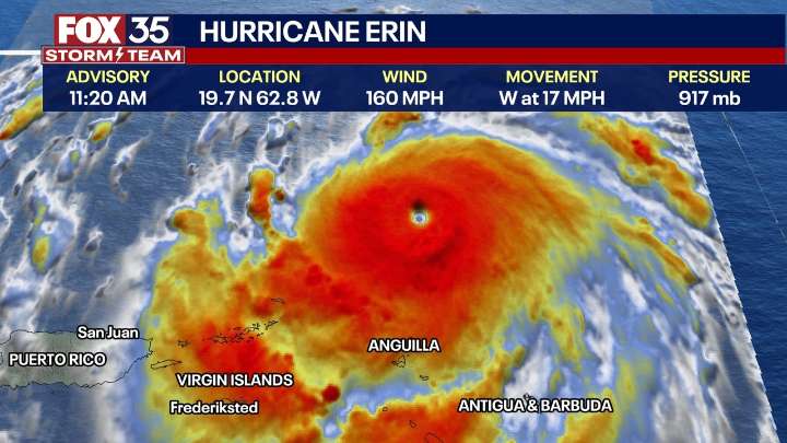 Hurricane Erin rapidly intensifies into dangerous Category 5 storm, unleashing 160 mph winds in its path