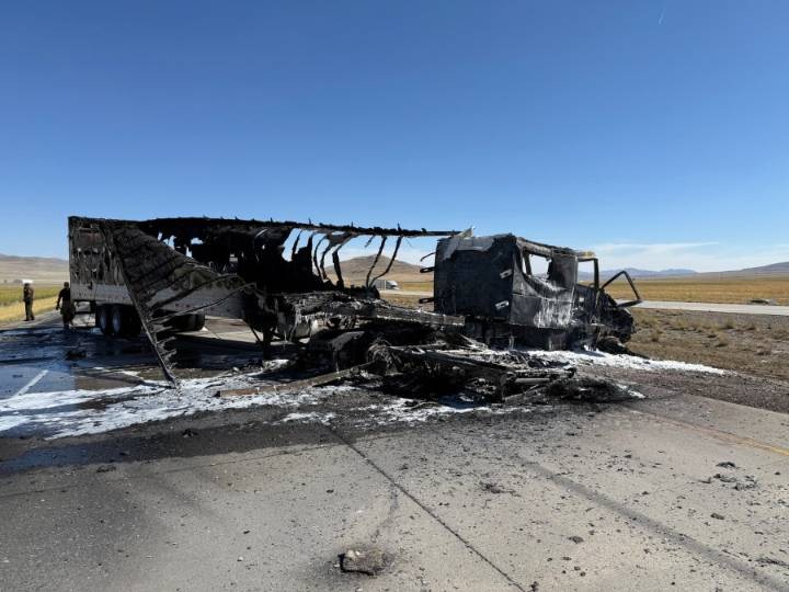 Semi-trucks collide, catch fire on highway in Tremonton