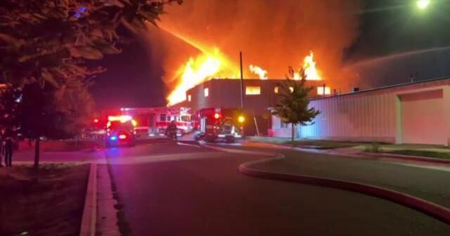 Firefighters battling large commercial fire east of downtown Spokane