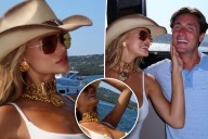 Brooks Nader suffers wardrobe malfunction while on a yacht in Italy