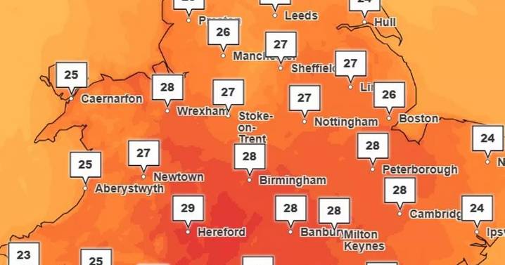 Met Office weather maps show when and where temperatures will hit 30C