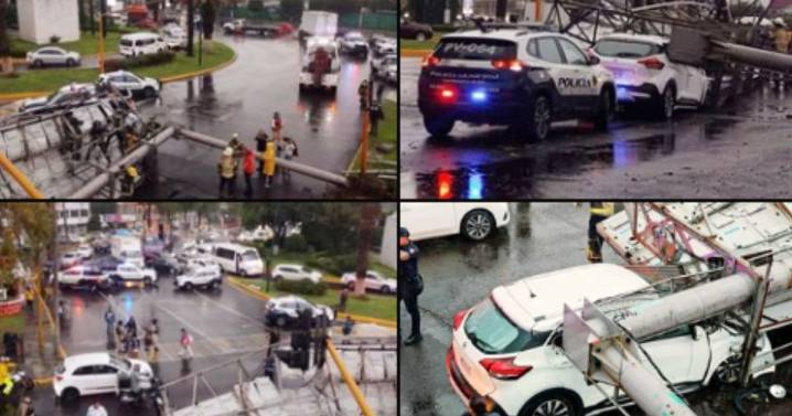 Cae espectacular sobre automóvil en Tlalnepantla; rescatan a dos personas