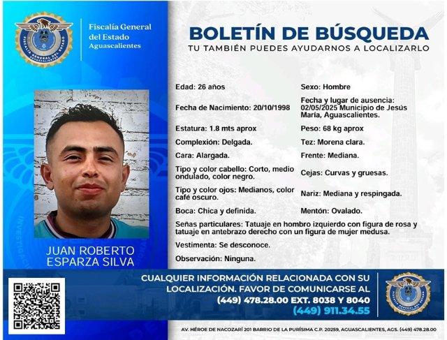 Emiten alerta para localizar a Juan Roberto Esparza Silva