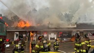 Firefighters work to put out flames at liquor store in Forest Park