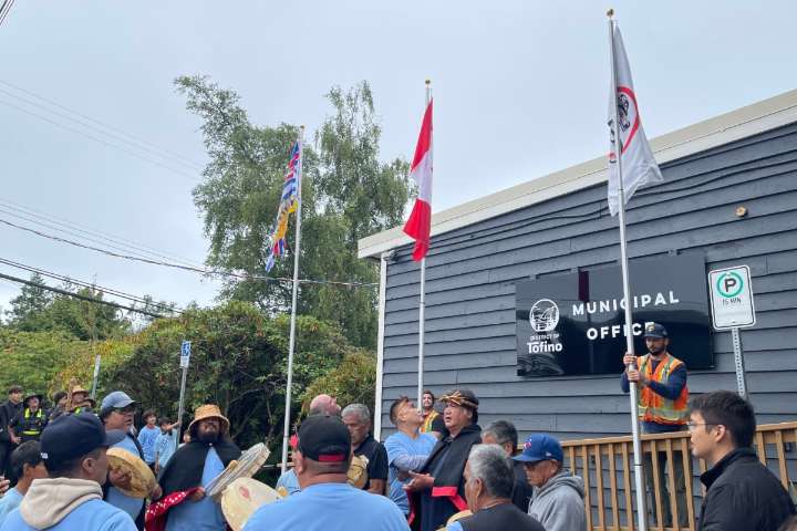 Tla-o-qui-aht flag raised at district office