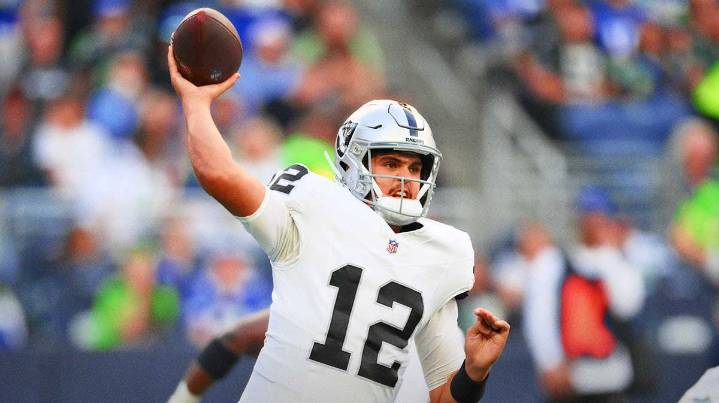 Raiders QB Aidan O’Connell reacts to his disastrous preseason opener vs. Seahawks
